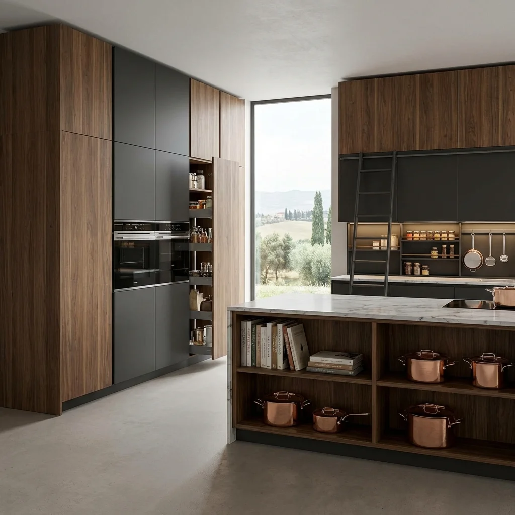 Cucina con mobili alti